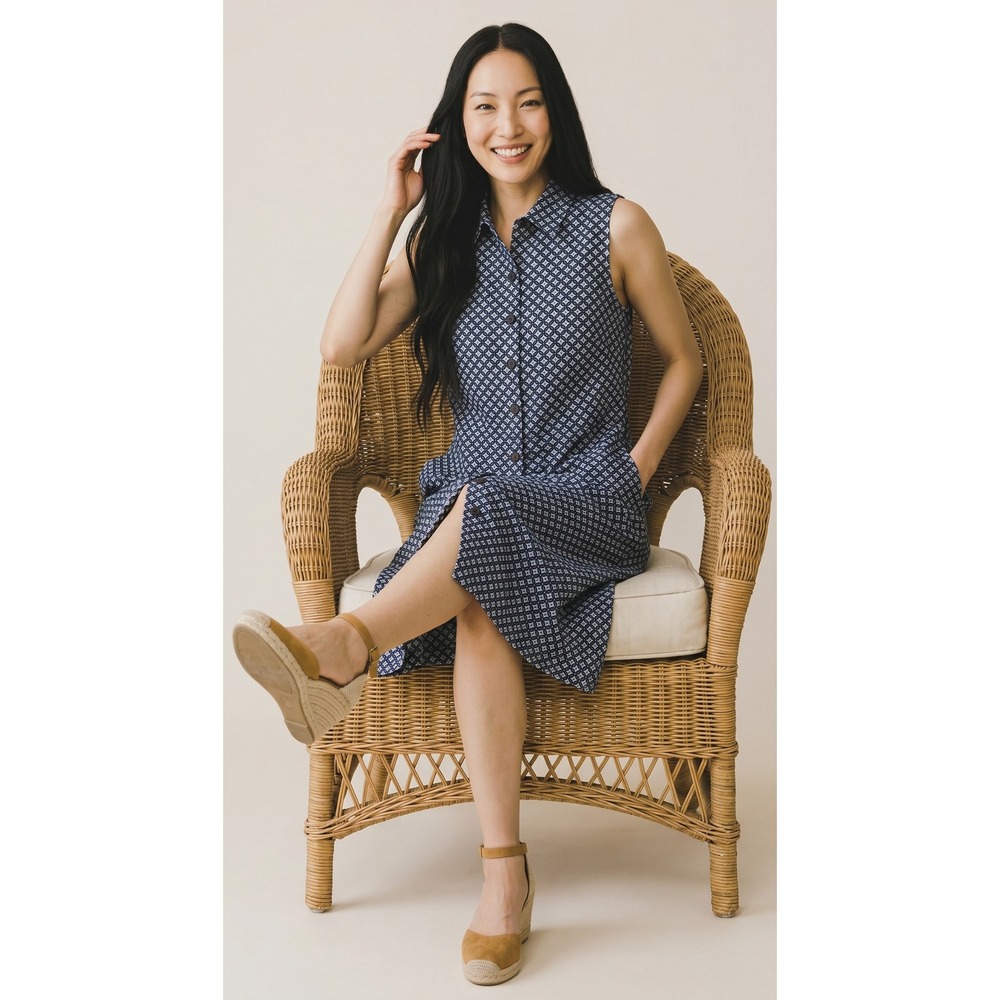 Pure Collection 100% Linen Shirt Dress‎ Shippo pattern 8/10